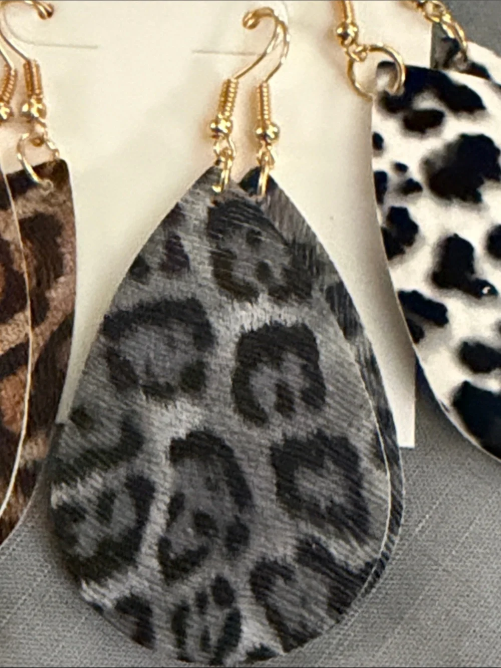 SHEIN Leopard Print Teardrop Earrings - Brown, Gray, White 4 pair